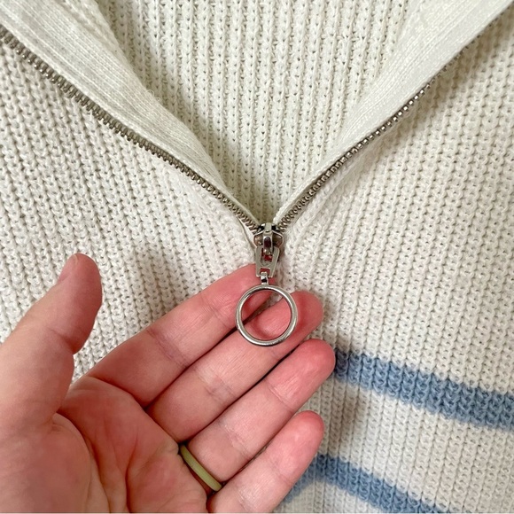 Cleo Half Zip Blue and White Coastal Stripe Knit Sweater Size Large - Picture 3 of 8